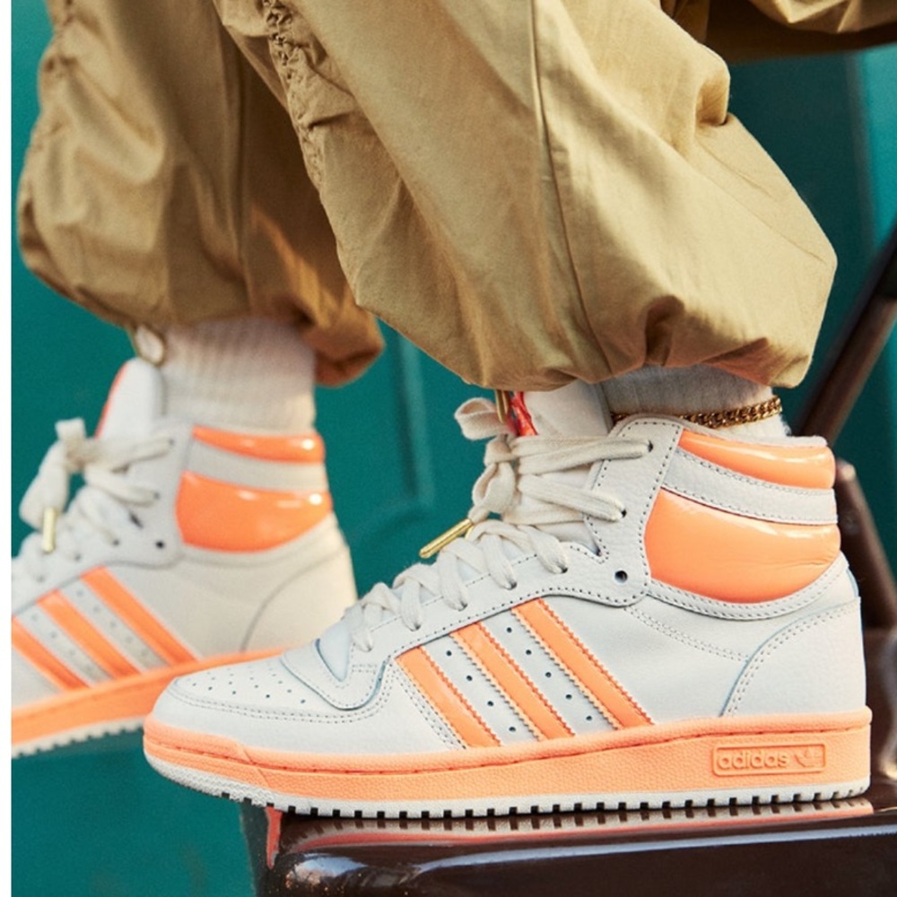 ADIDAS Top Ten RB high-top sneakers in a white and bright orange colorway